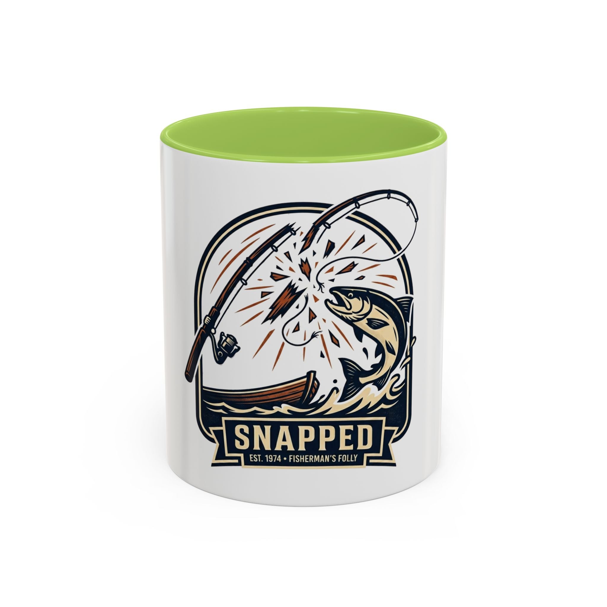Fishing Coffee Mug — "Snapped" Lure & Bass Design, Fisherman Gift (11/15 oz)
