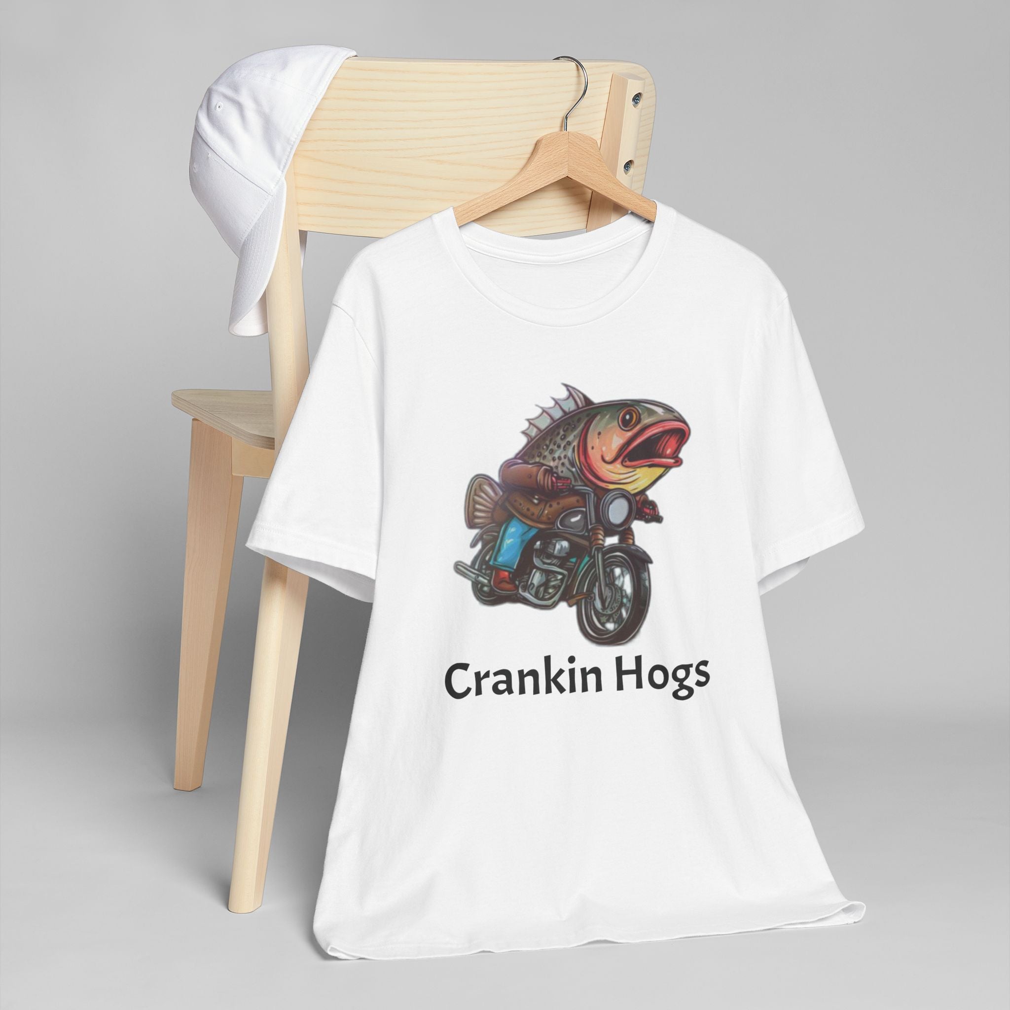 Crankin Hogs Motorcycle Fish Tee — Funny Biker Fishing T-Shirt
