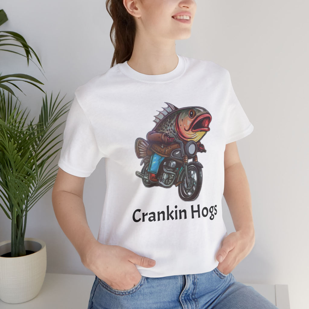 Crankin Hogs Motorcycle Fish Tee — Funny Biker Fishing T-Shirt