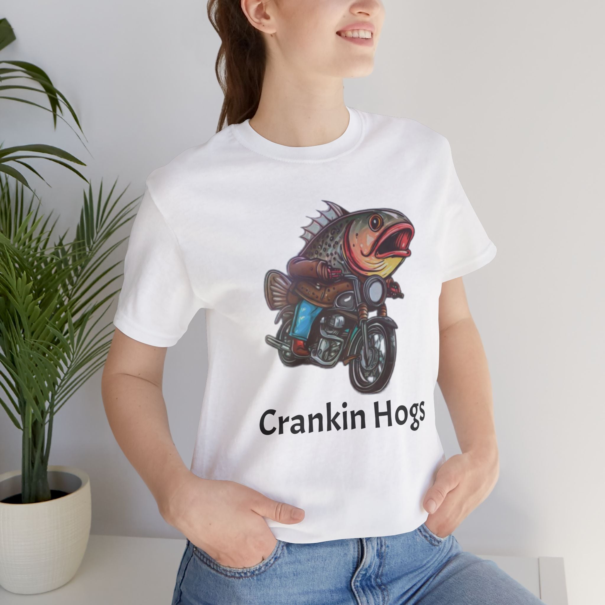Crankin Hogs Motorcycle Fish Tee — Funny Biker Fishing T-Shirt
