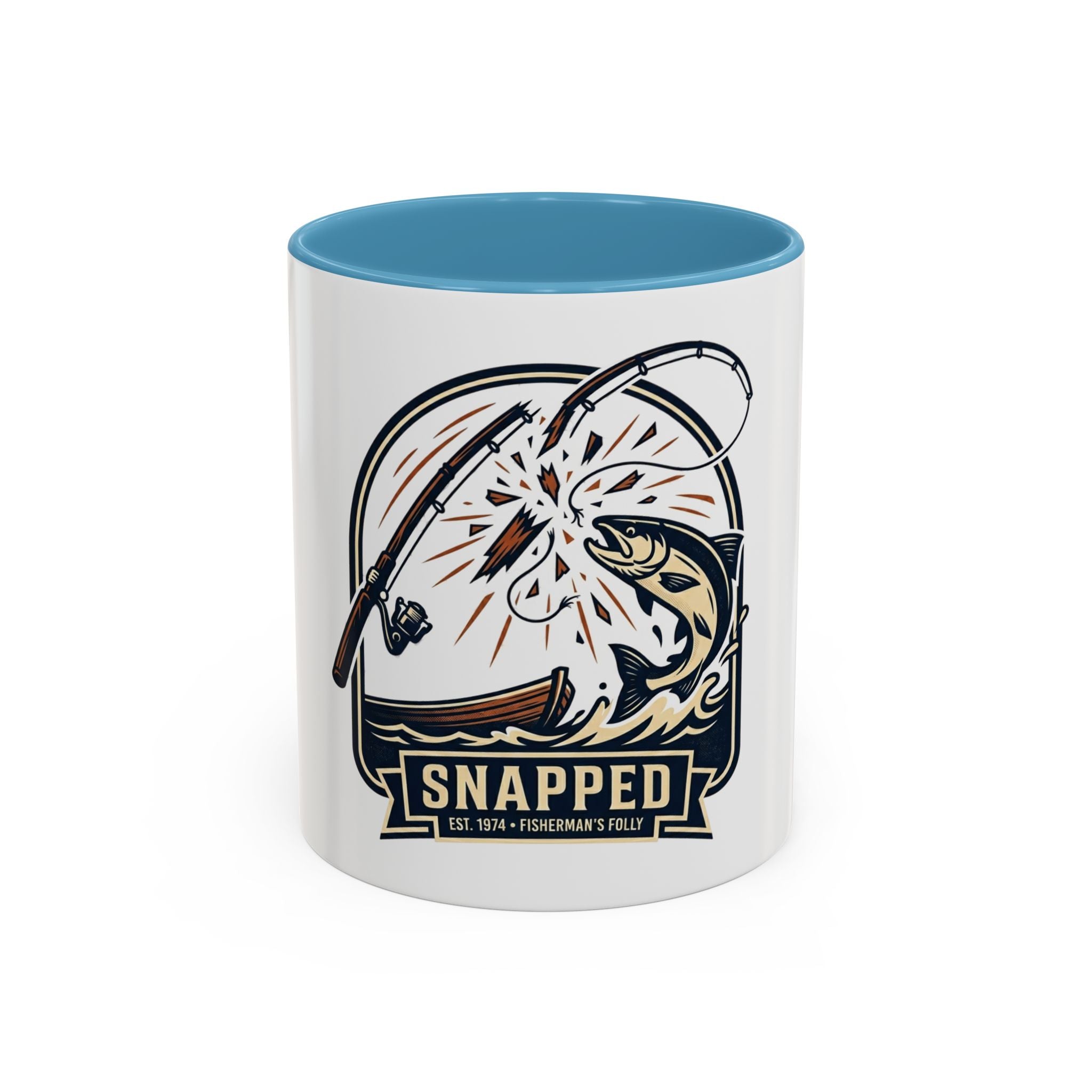 Fishing Coffee Mug — "Snapped" Lure & Bass Design, Fisherman Gift (11/15 oz)