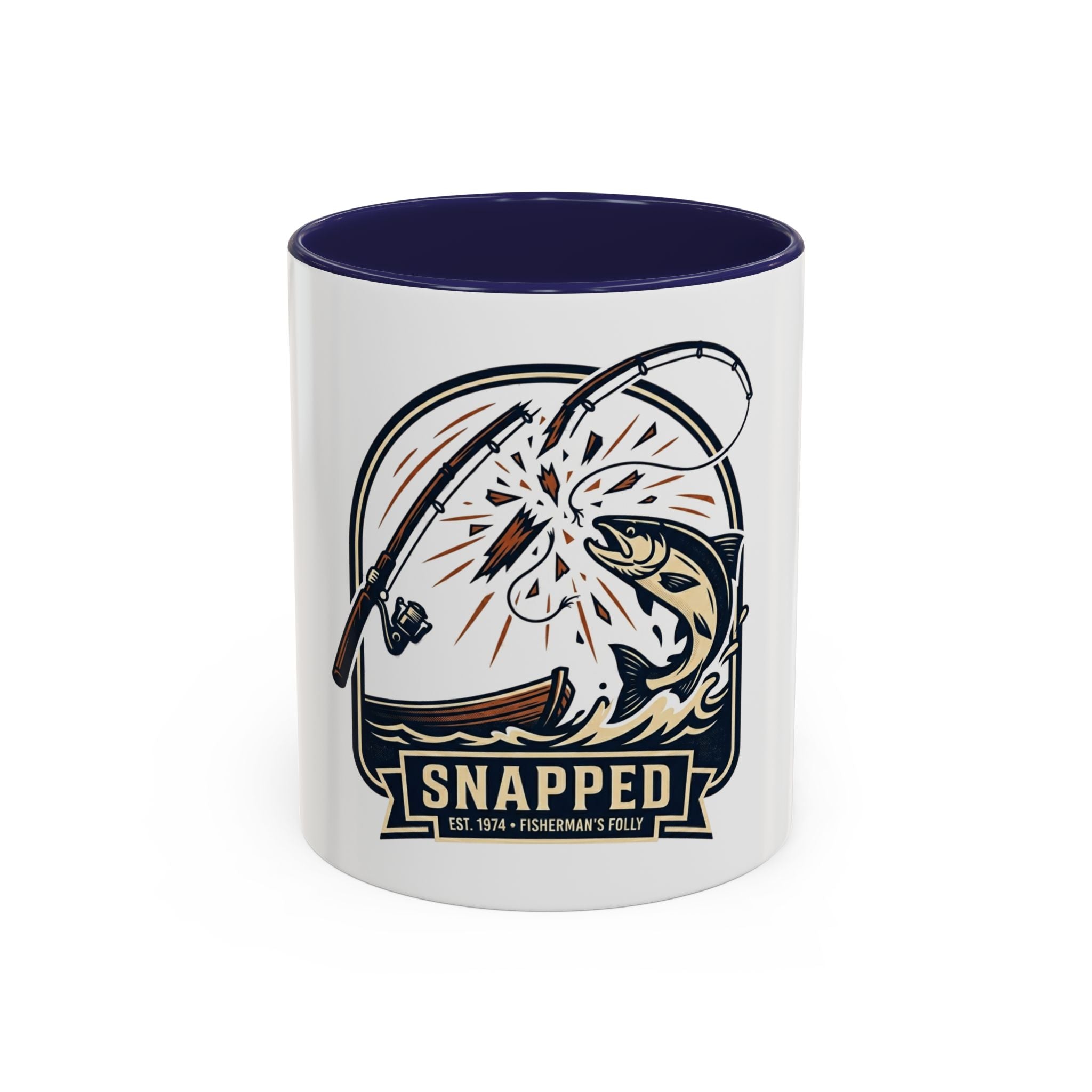 Fishing Coffee Mug — "Snapped" Lure & Bass Design, Fisherman Gift (11/15 oz)