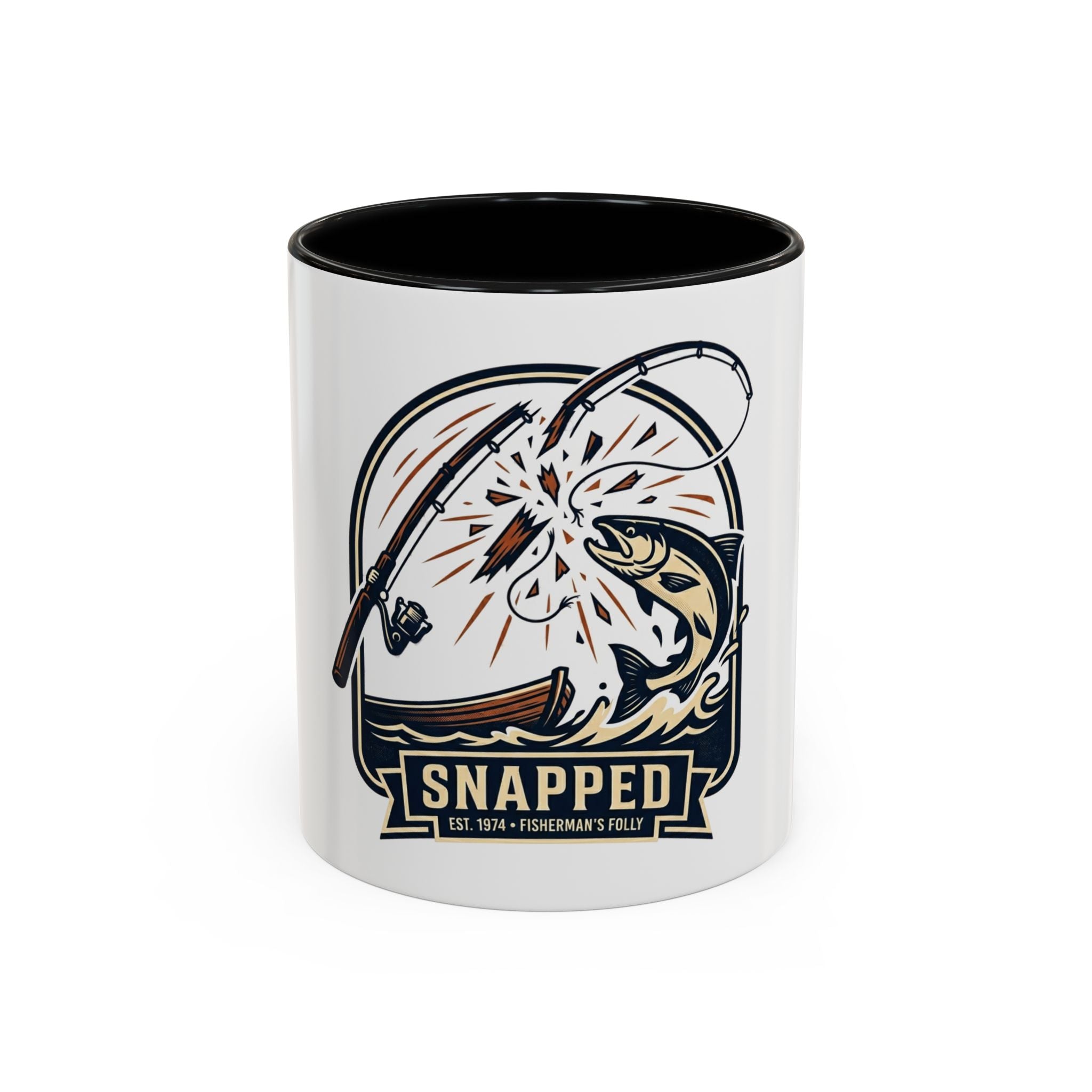 Fishing Coffee Mug — "Snapped" Lure & Bass Design, Fisherman Gift (11/15 oz)