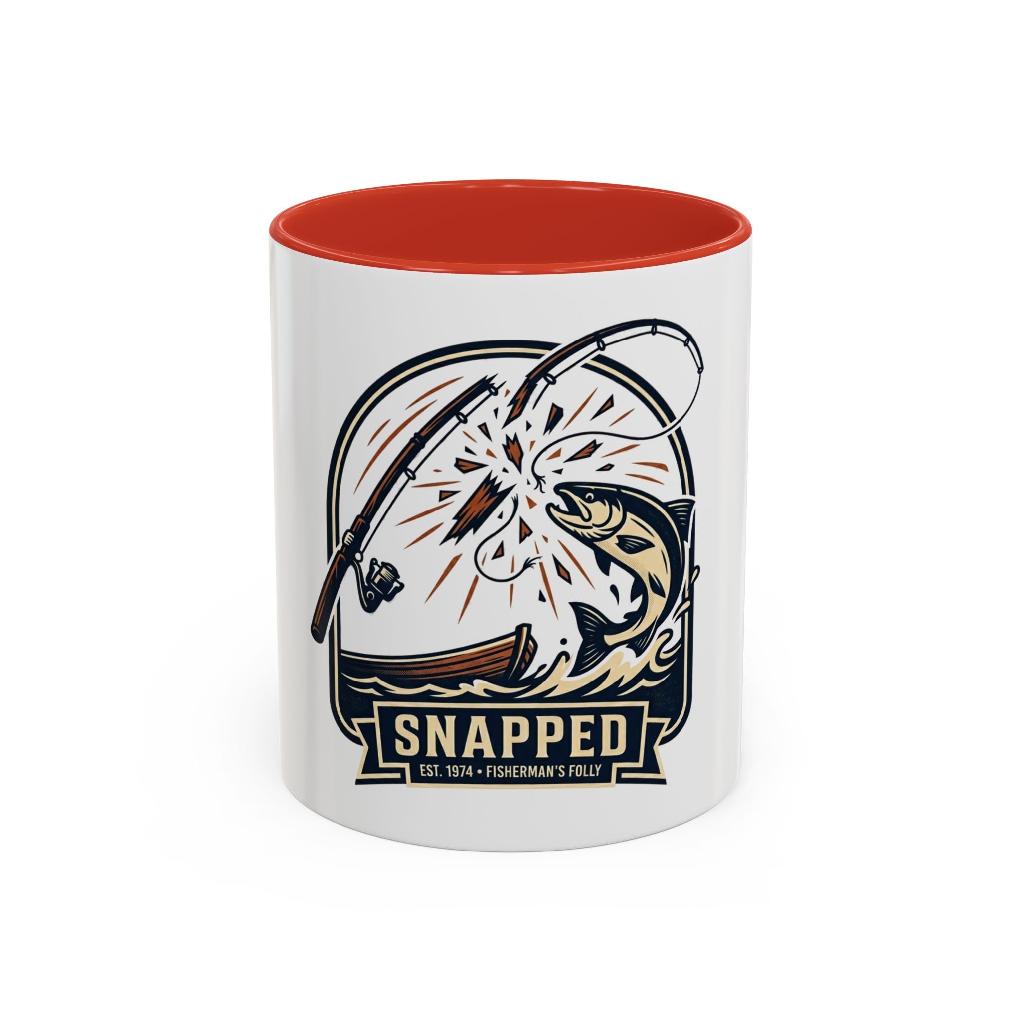 Fishing Coffee Mug — "Snapped" Lure & Bass Design, Fisherman Gift (11/15 oz)