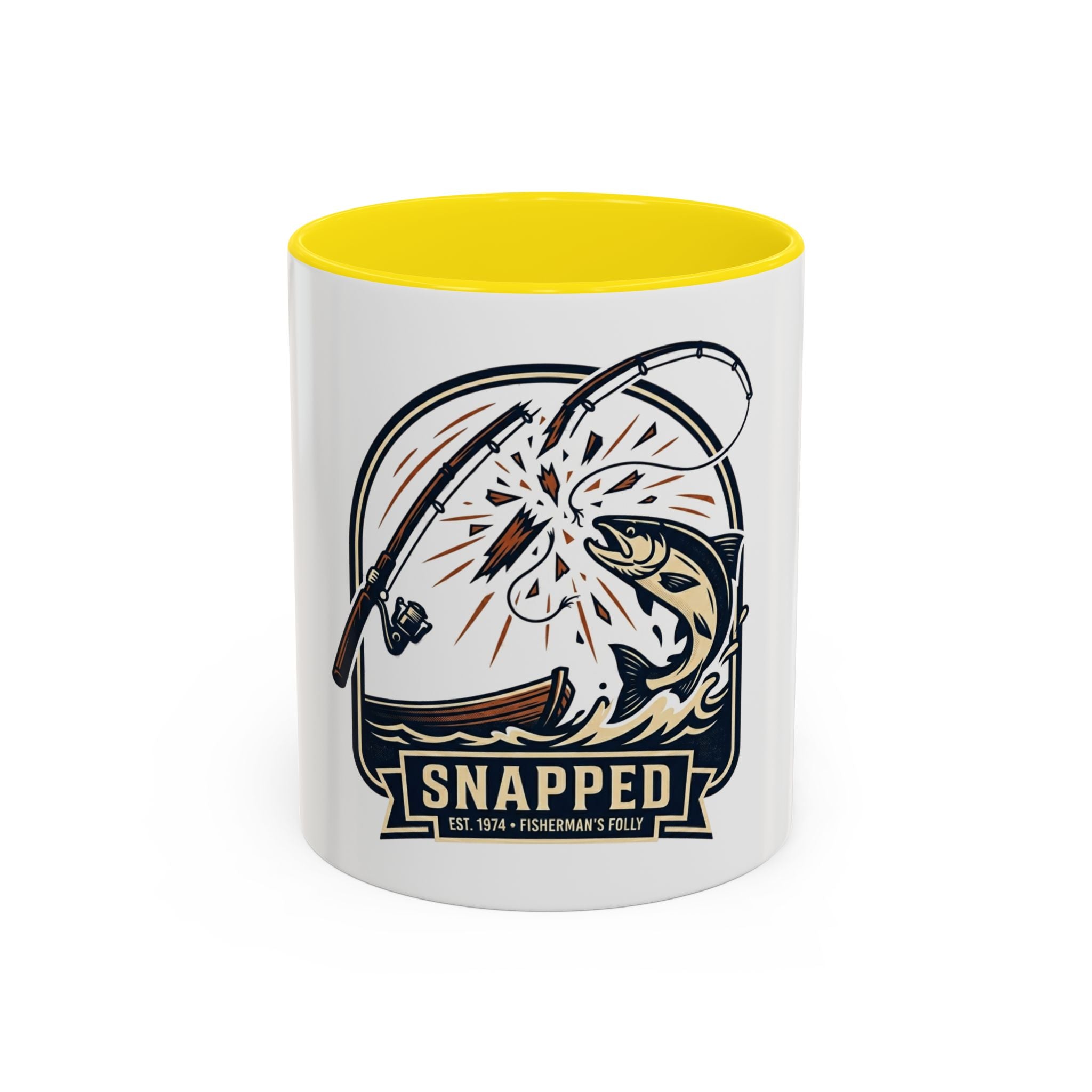 Fishing Coffee Mug — "Snapped" Lure & Bass Design, Fisherman Gift (11/15 oz)